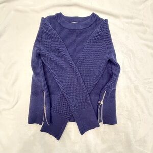 Annrabess Women Blue Sweater Zipper Accents L Thumbholes Waffle EUC